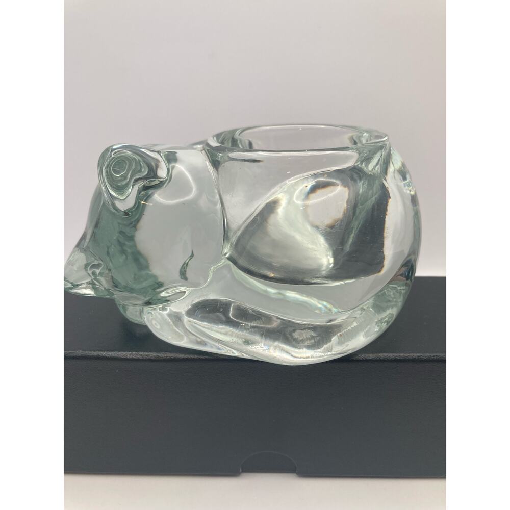 Glass Sleeping Kitty Votive/Tea Light Candle Holder Paper Weight (weighs 1.8lbs)